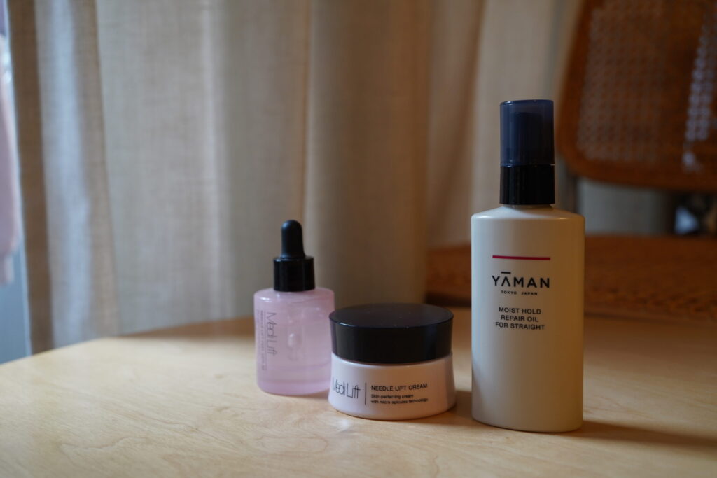 「メディリフト ニードルリフト ピールセラム」、「メディリフト ニードルリフトクリーム（25g）」、「モイストホールドリペアオイル for ストレート」
ヤーマン株主優待おすすめ｜7000円クーポンで交換したアイテムを正直レビュー
「ヤーマン 株主優待 おすすめ」「ヤーマン 株主優待 使い方」